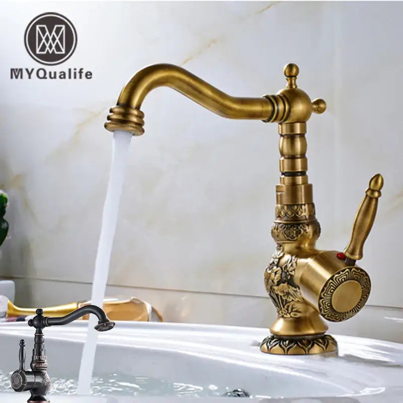 Antique brass ornate single handle faucet – bathroom sink tap