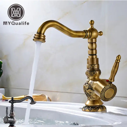 Antique brass ornate single handle faucet – bathroom sink tap