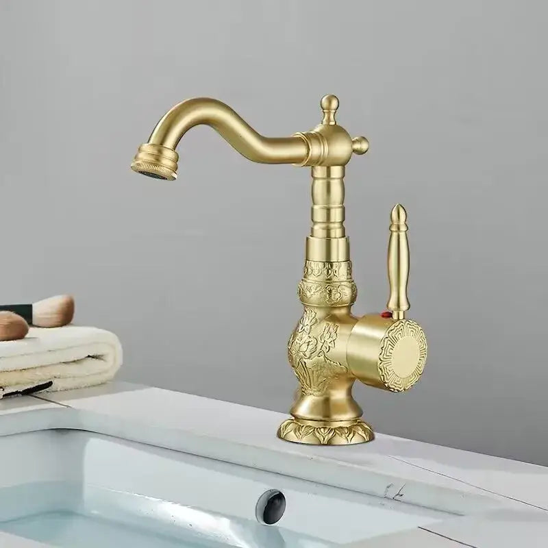 Antique brass ornate single handle faucet – bathroom sink tap