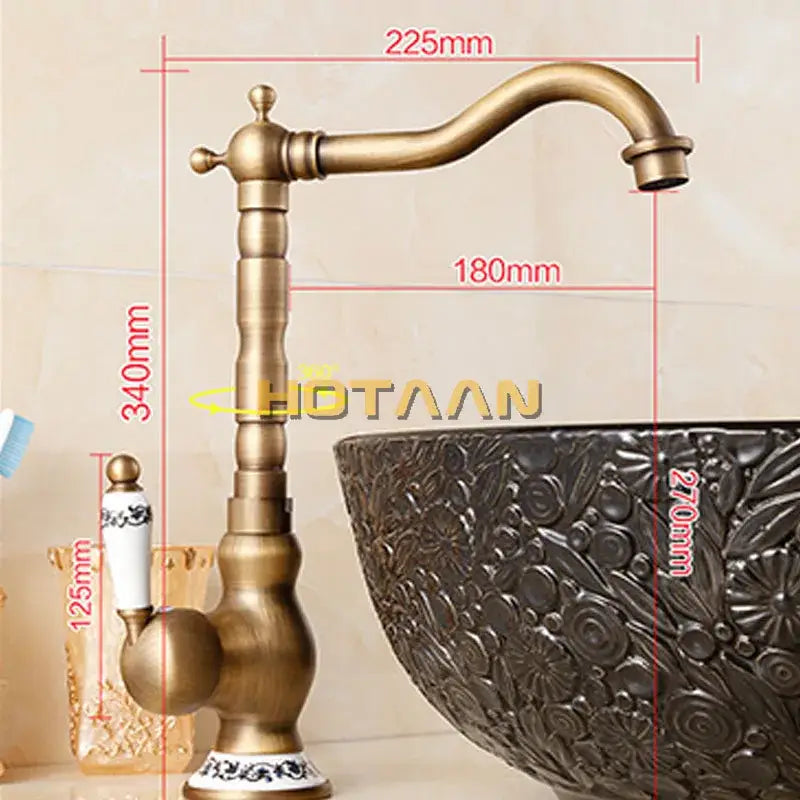 Antique brass single handle faucet with ceramic base bathroom sink