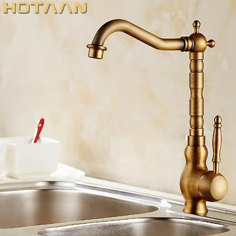 Antique brass single handle faucet with ceramic base bathroom sink