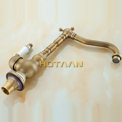 Antique brass single handle faucet with ceramic base bathroom sink