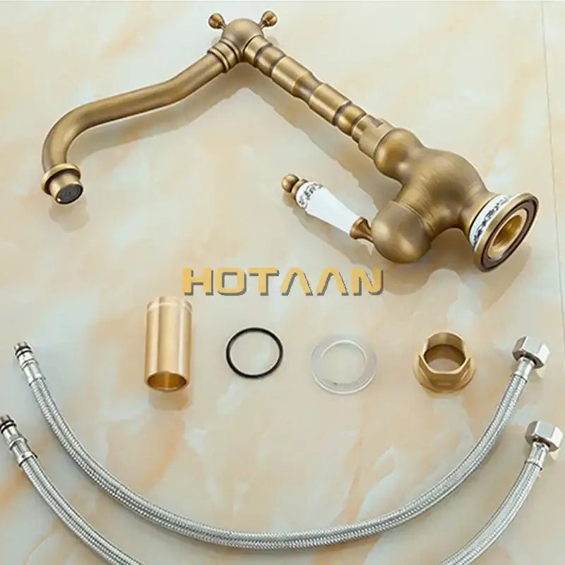 Antique brass single handle faucet with ceramic base bathroom sink