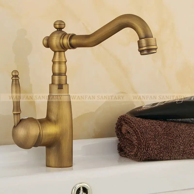 Vintage antique brass swivel spout sink faucet kitchen mixer tap