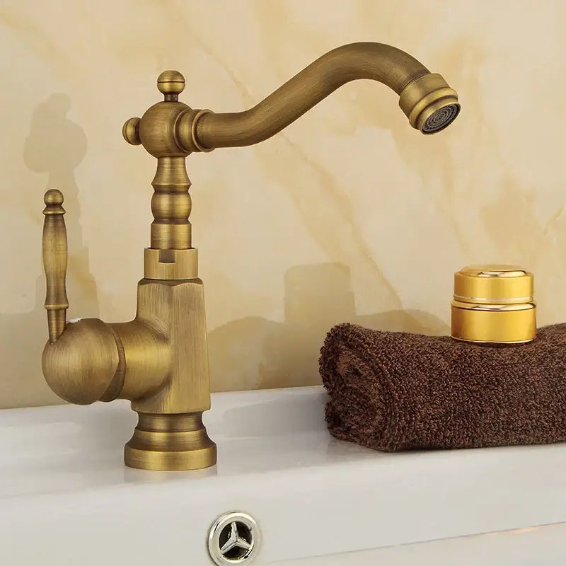 Vintage antique brass swivel spout sink faucet kitchen mixer tap