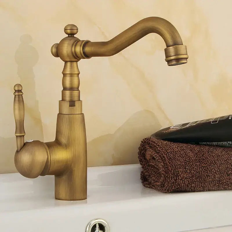 Vintage antique brass swivel spout sink faucet kitchen mixer tap