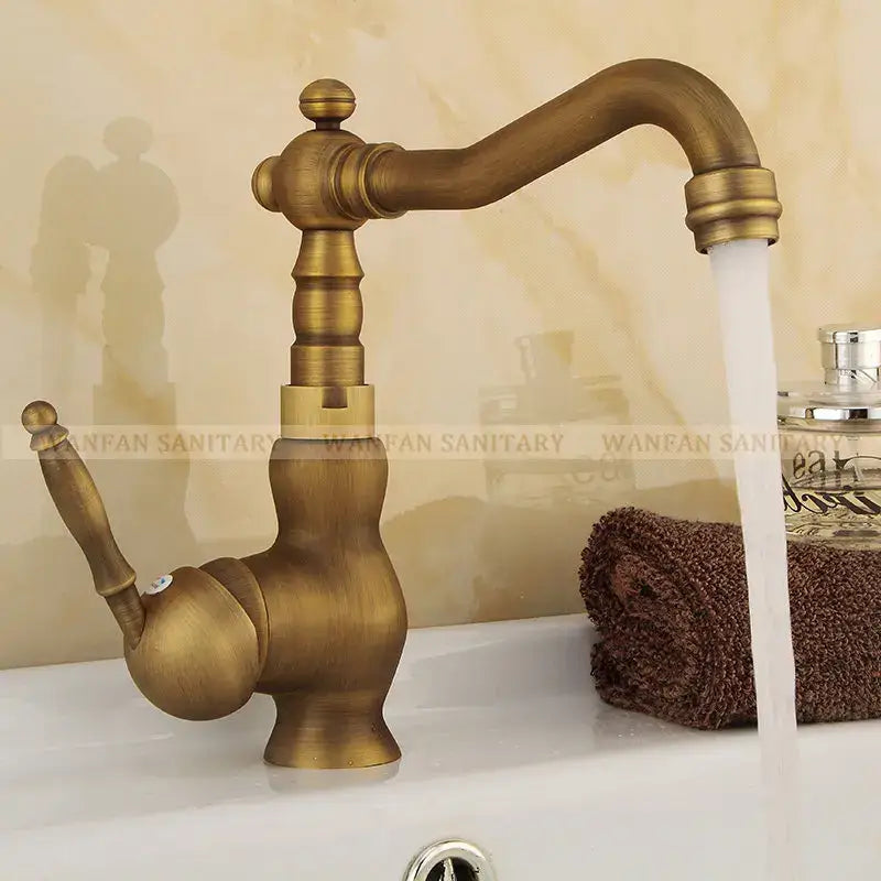 Vintage antique brass swivel spout sink faucet kitchen mixer tap