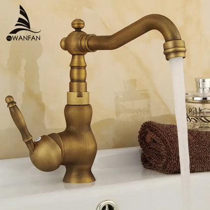 Vintage antique brass swivel spout sink faucet kitchen mixer tap
