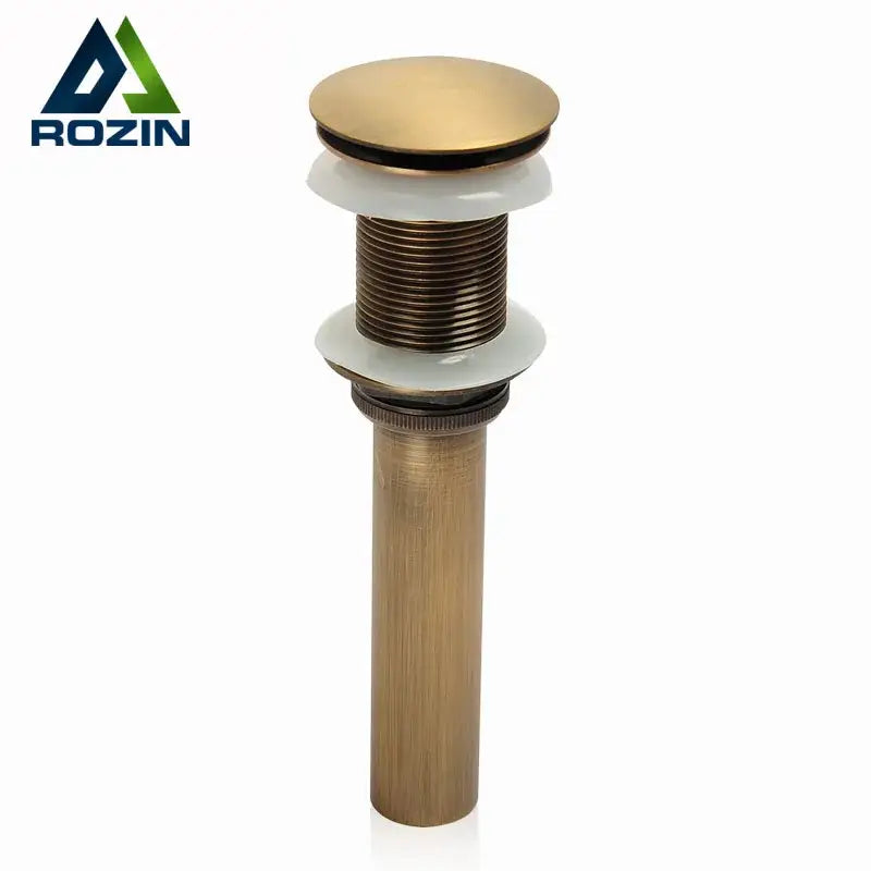 Antique brass bathroom sink drain wood & white ceramic stopper