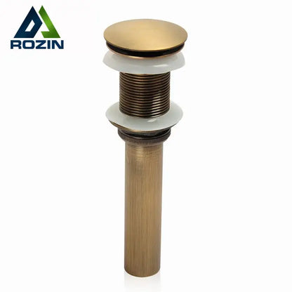 Antique brass bathroom sink drain wood & white ceramic stopper