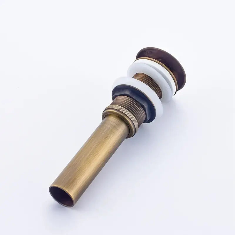 Antique brass bathroom sink drain wood & white ceramic stopper