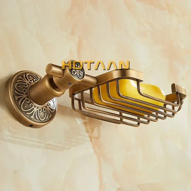 Antique brass ornate floral soap basket – bathroom wall mounted dish