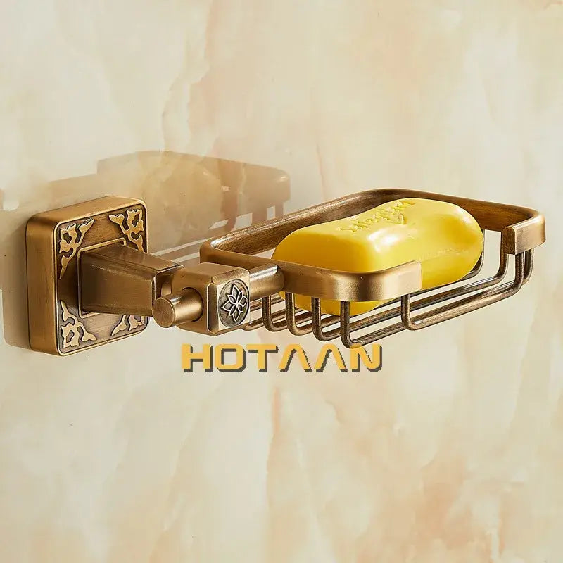 Antique floral brass bathroom soap dish holder