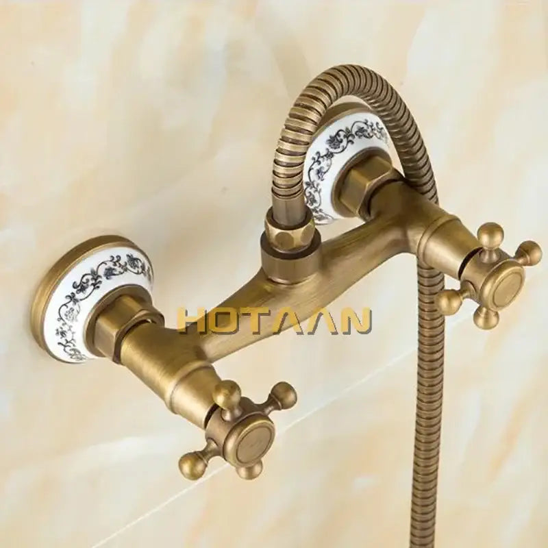 Antique brass bidet with floral ceramic knobs for bathroom