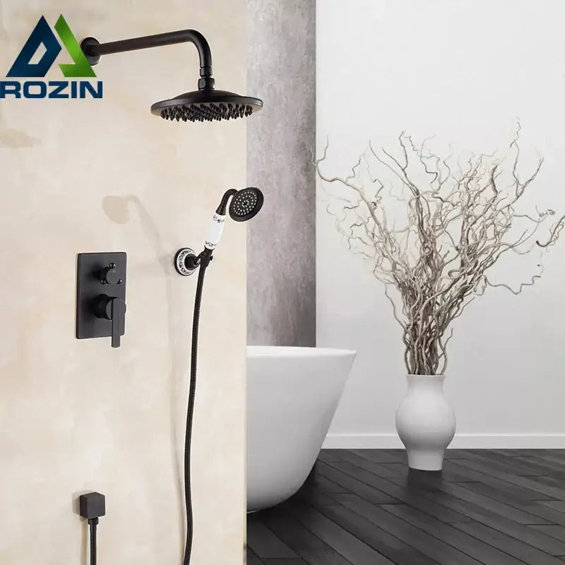 Antique brass & black 8 inch rainfall shower set – bathroom faucet