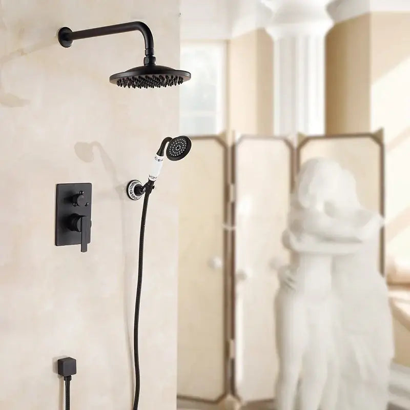 Antique brass & black 8 inch rainfall shower set – bathroom faucet
