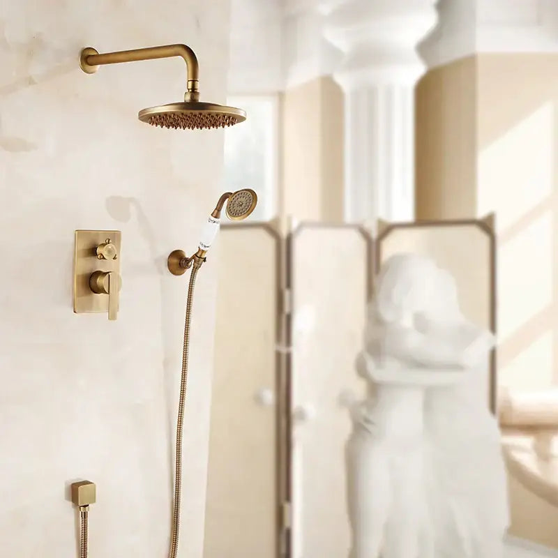 Antique brass & black 8 inch rainfall shower set – bathroom faucet