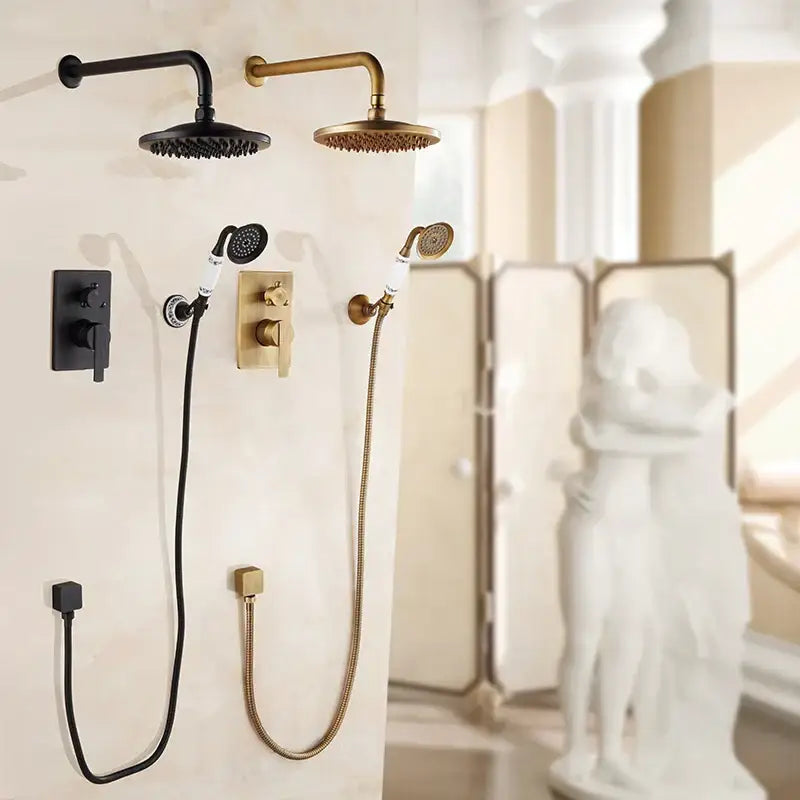 Antique brass & black 8 inch rainfall shower set – bathroom faucet