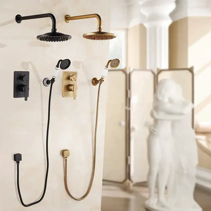 Antique brass & black 8 inch rainfall shower set – bathroom faucet