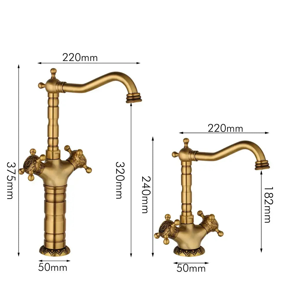 Antique brass carved waterfall faucet bathroom mixer tap