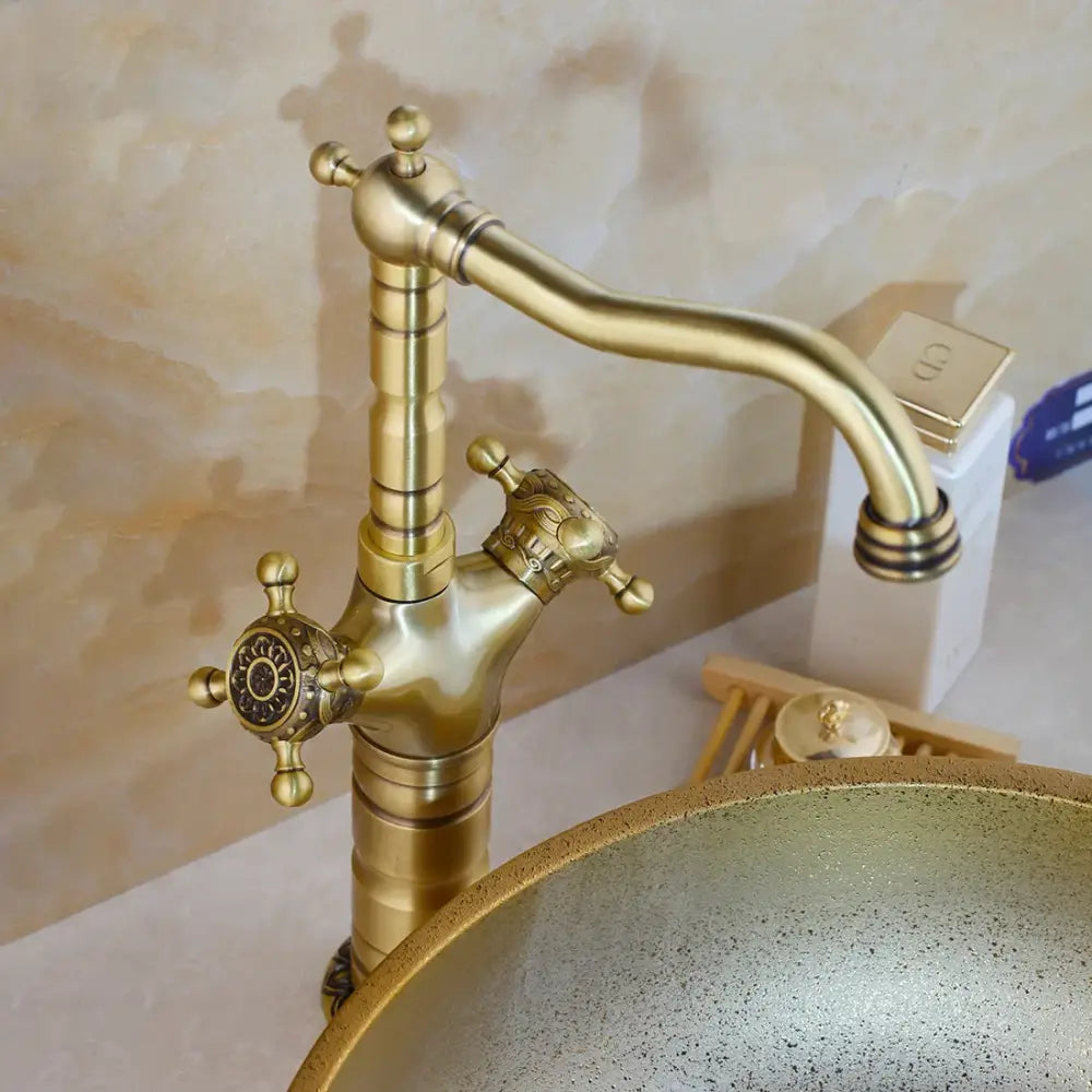 Antique brass carved waterfall faucet bathroom mixer tap