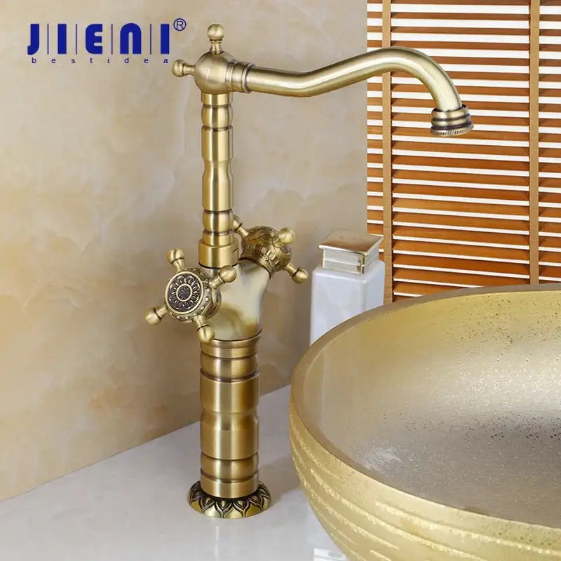 Antique brass carved waterfall faucet bathroom mixer tap