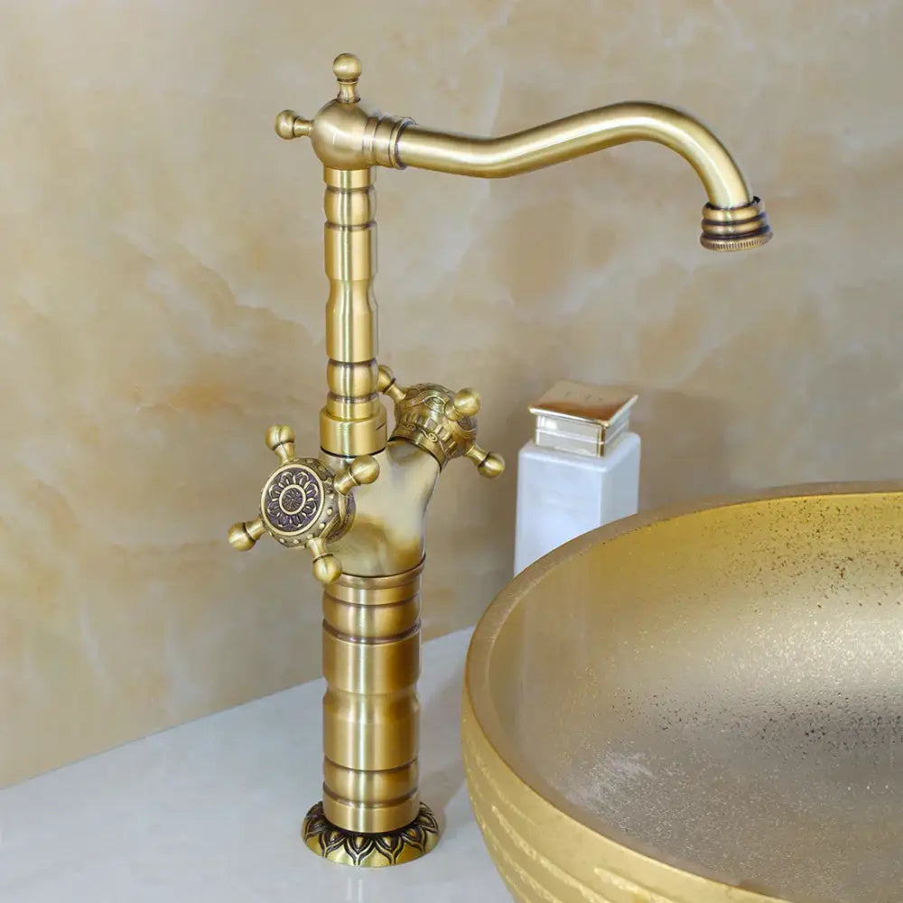 Antique brass carved waterfall faucet bathroom mixer tap