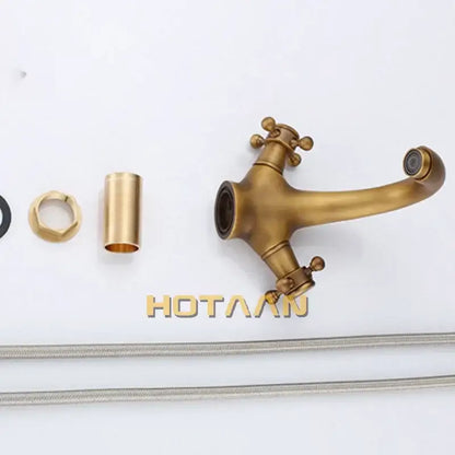 Antique brass double handle faucet kitchen and bathroom basin mixer