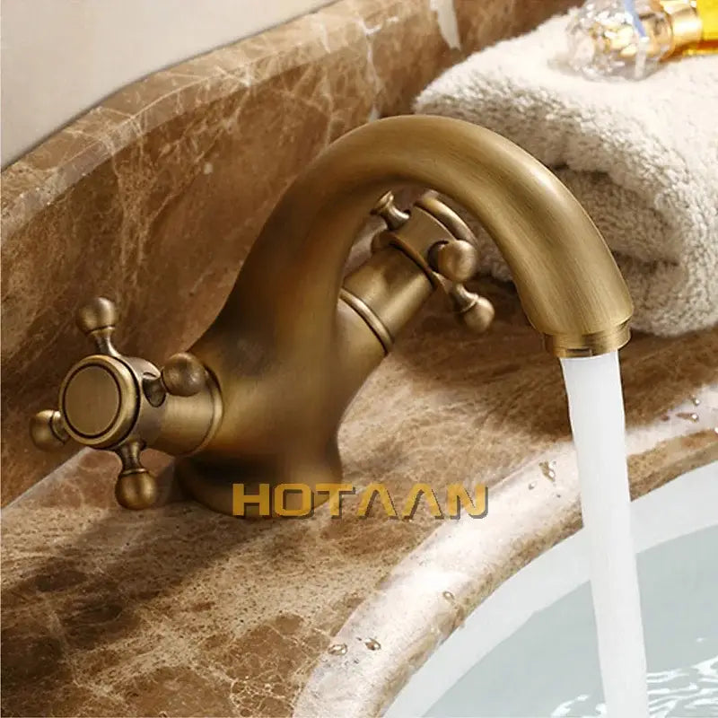 Antique brass double handle faucet kitchen and bathroom basin mixer