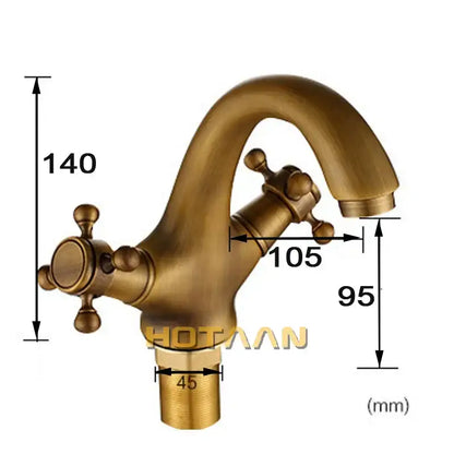 Antique brass double handle faucet kitchen and bathroom basin mixer