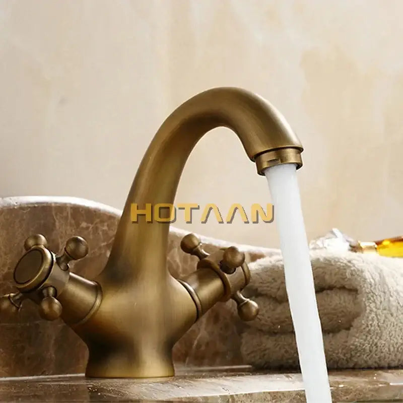 Antique brass double handle faucet kitchen and bathroom basin mixer