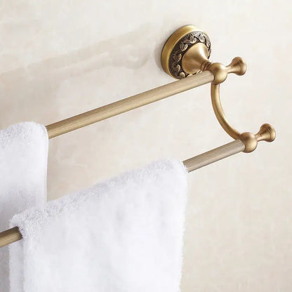 Antique brass floral double towel bar bathroom rack