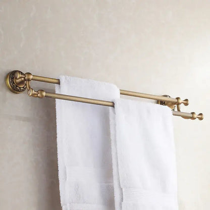 Antique brass floral double towel bar bathroom rack