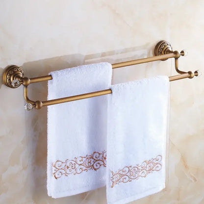 Antique brass floral double towel bar bathroom rack