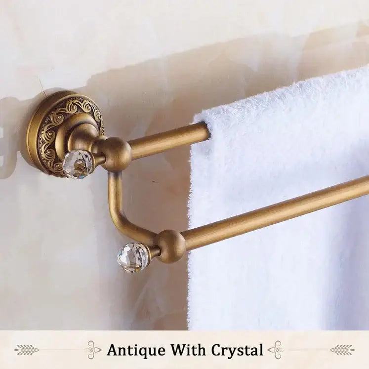 Antique brass floral double towel bar bathroom rack