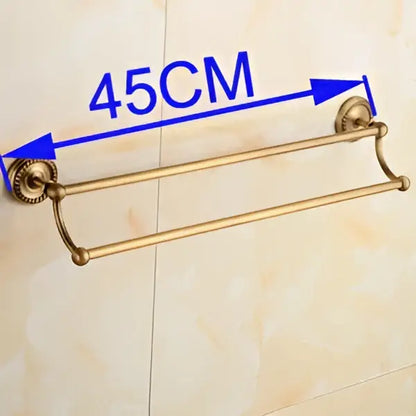 Antique brass double towel bar rack – bathroom ornate wall mount