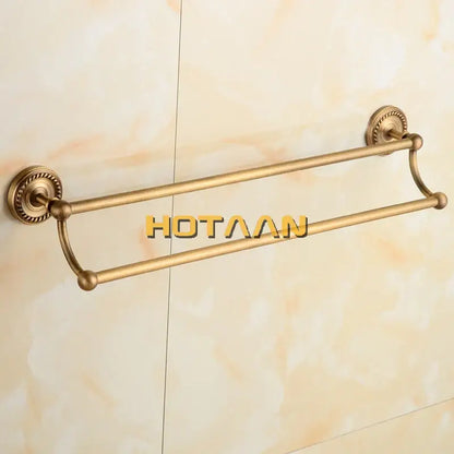 Antique brass double towel bar rack – bathroom ornate wall mount