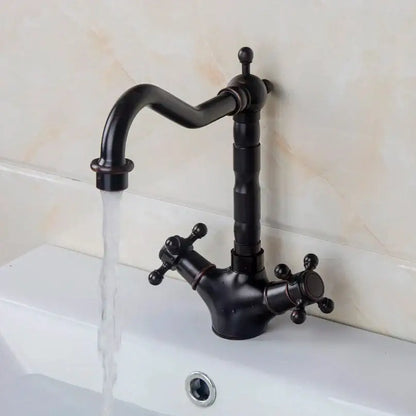 Antique brass dual handle kitchen faucet with swivel spout