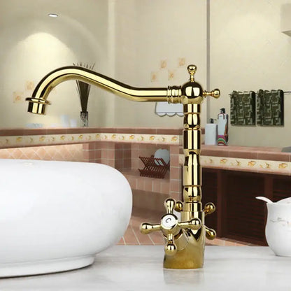 Antique brass dual handle kitchen faucet with swivel spout
