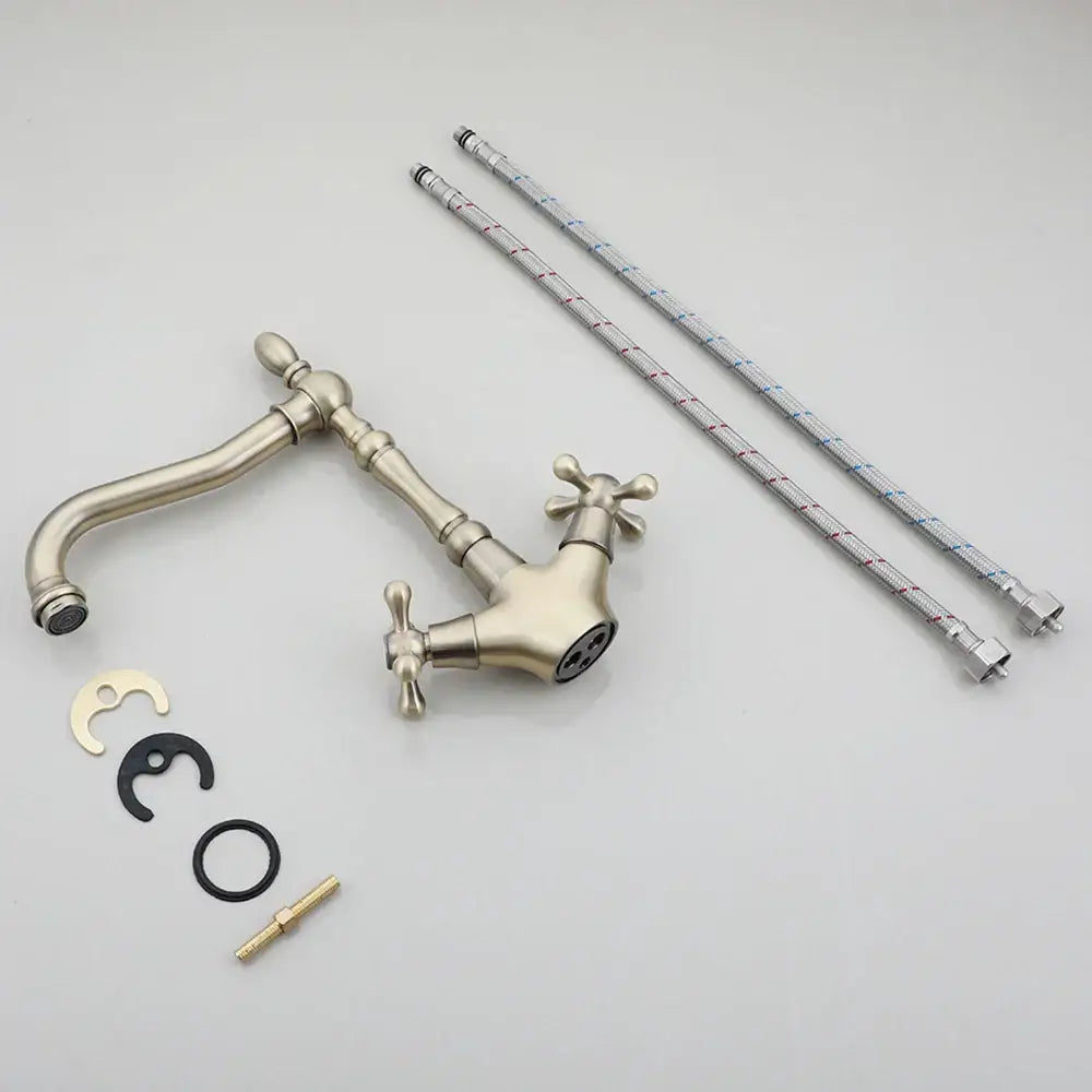 Antique brass dual handle kitchen faucet with swivel spout