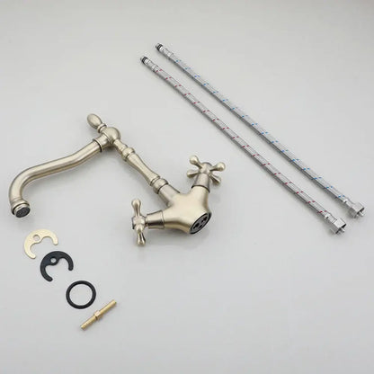 Antique brass dual handle kitchen faucet with swivel spout