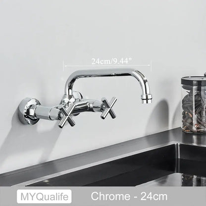 Antique brass dual handle wall mount kitchen faucet