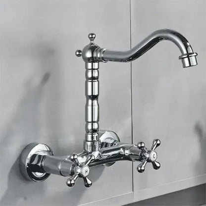 Antique brass dual handle wall mount kitchen faucet