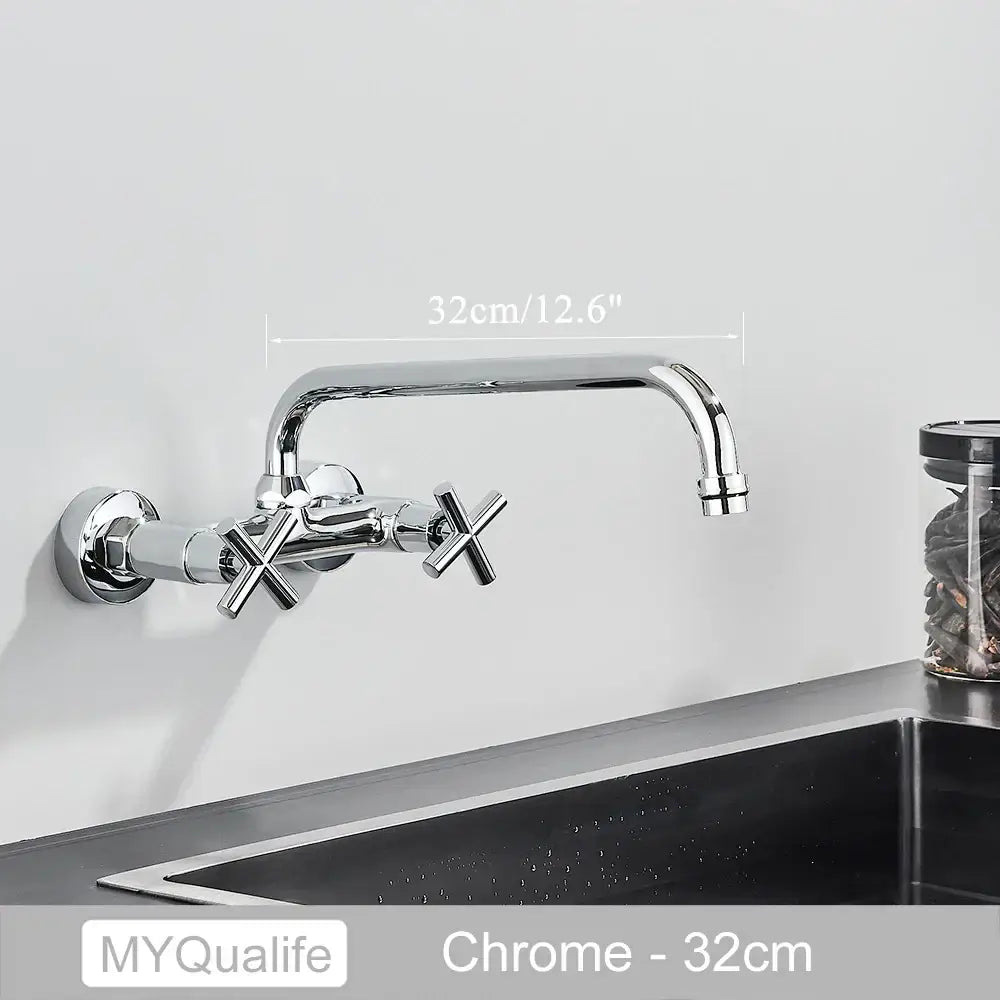Antique brass dual handle wall mount kitchen faucet