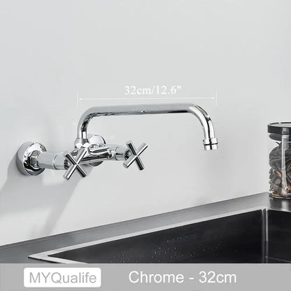 Antique brass dual handle wall mount kitchen faucet