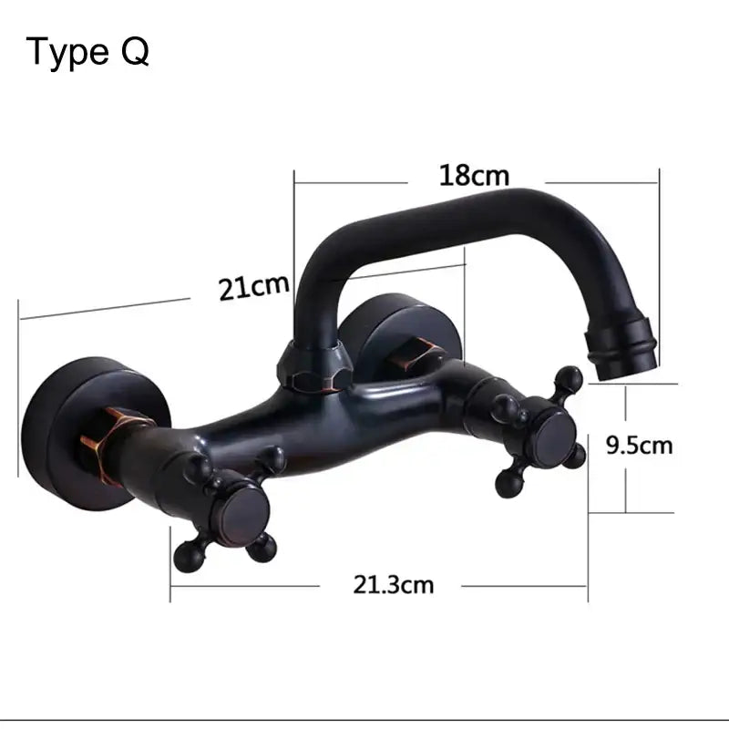 Antique brass dual handle wall mount kitchen faucet