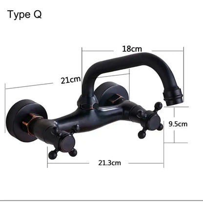 Antique brass dual handle wall mount kitchen faucet