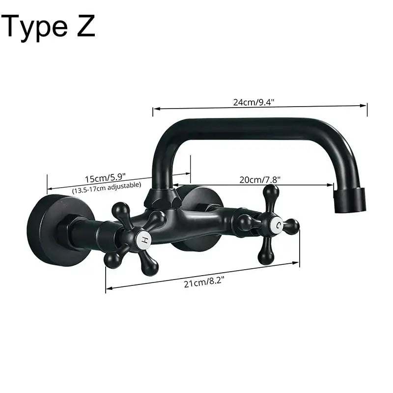 Antique brass dual handle wall mount kitchen faucet
