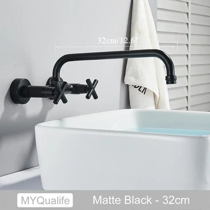 Antique brass dual handle wall mount kitchen faucet