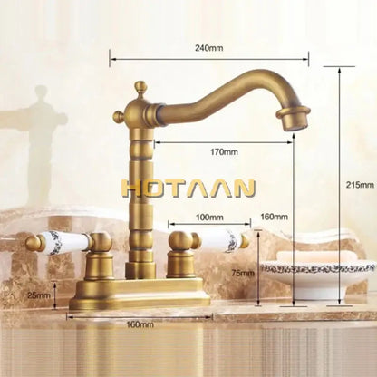 Antique brass dual hole basin faucet with ceramic handles kitchen tap